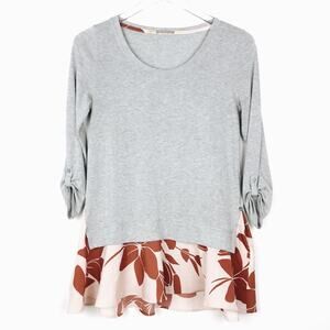 Anthropologie Little Yellow Button 3/4 Sleeve Peplum Tunic Sz S